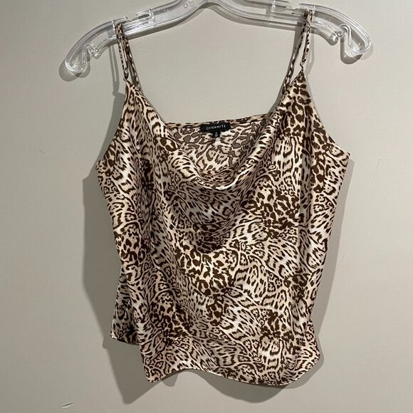 Dynamite Tops - DYNAMITE Women's Leopard Print Cowl Neck Spaghetti Strap Tank Top